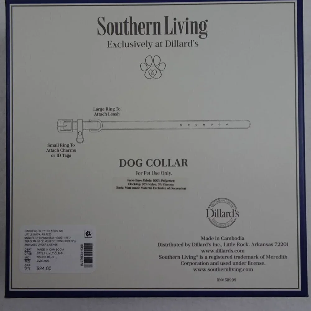 Southern Living Faux Leather Dog Collar Size XS / SMALL Blue Adjustable